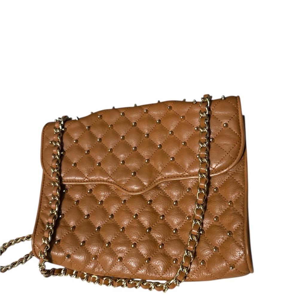 Rebecca mindkoff tan studded leather crossbody bag with gold hardware nice size